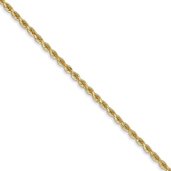 1.75mm, 14k Yellow Gold Solid Diamond Cut Rope Chain Necklace, 16 Inch - Picture 1 of 8